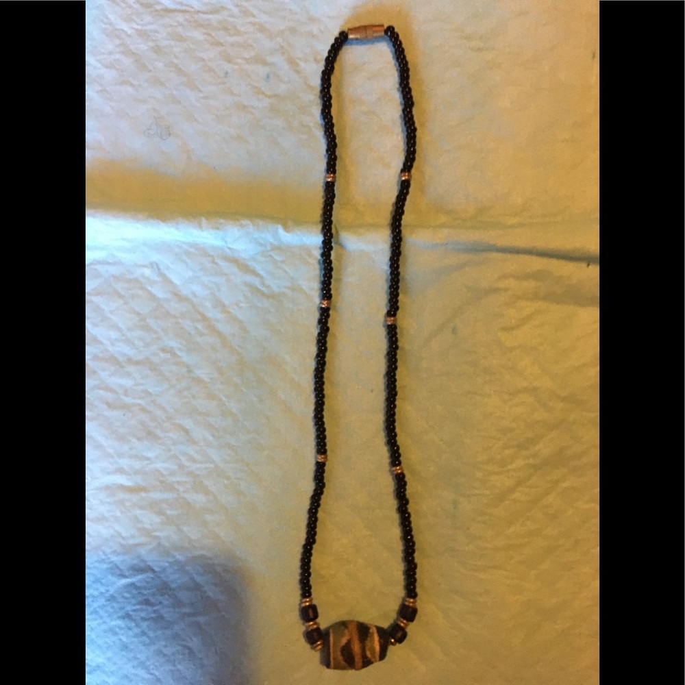 Blue and beige sand beaded necklace